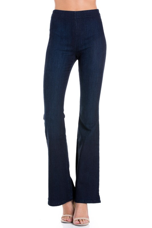 zipper back faded denim flare jeans pants