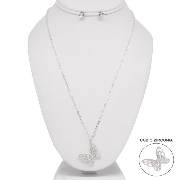 Rhinestone Butterfly Necklace with Earring Set