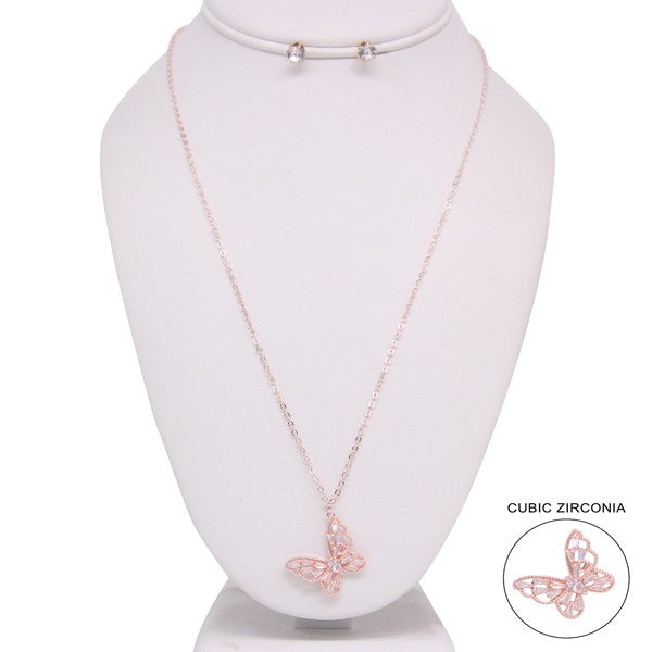 Rhinestone Butterfly Necklace with Earring Set