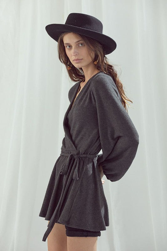 Long Bubble Sleeve Wrap Tunic