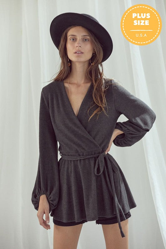 Long Bubble Sleeve Wrap Tunic