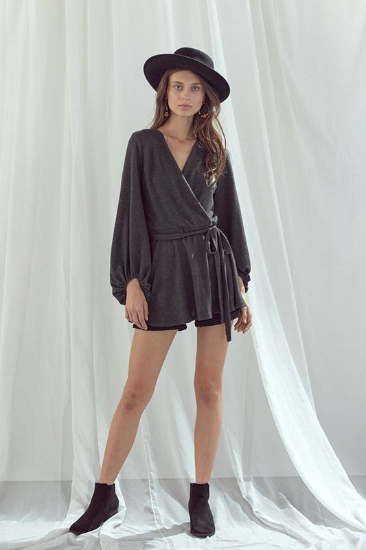 Long Bubble Sleeve Wrap Tunic