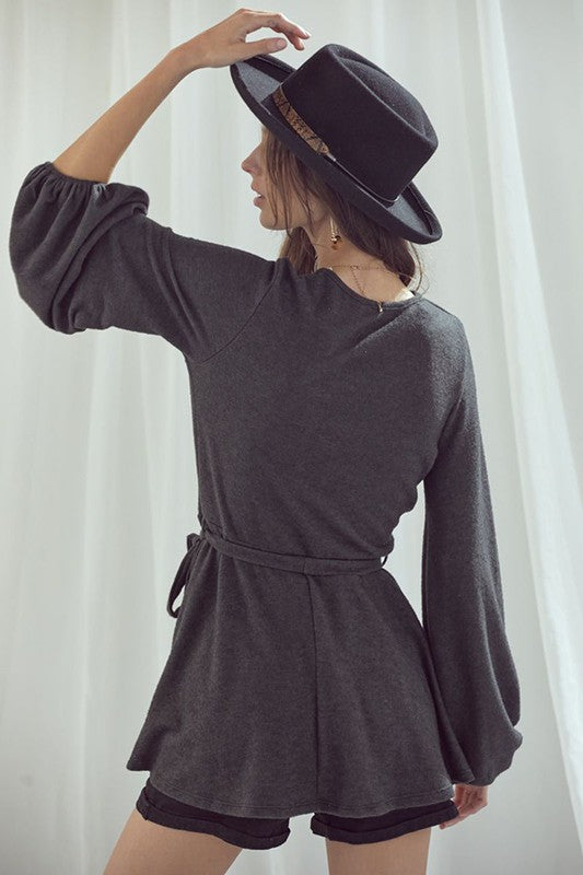 Long Bubble Sleeve Wrap Tunic