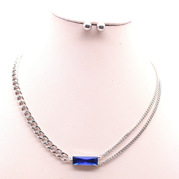MULTI CHAIN STONE PENDANT NECKLACE