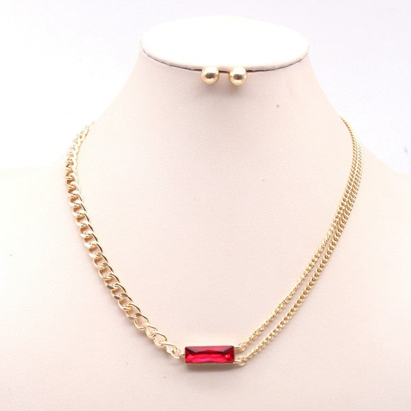 MULTI CHAIN STONE PENDANT NECKLACE