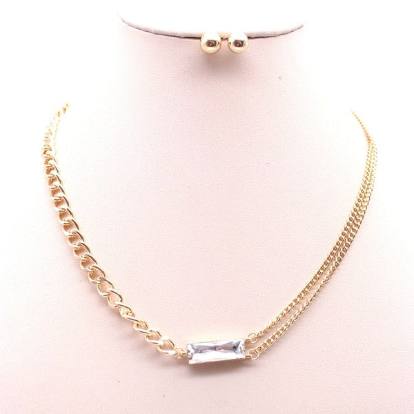 MULTI CHAIN STONE PENDANT NECKLACE