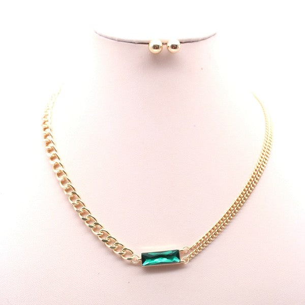 MULTI CHAIN STONE PENDANT NECKLACE
