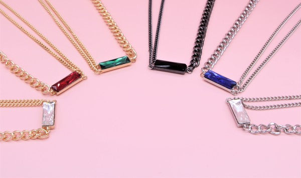 MULTI CHAIN STONE PENDANT NECKLACE