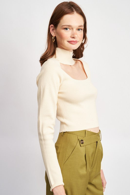 Turtleneck Crop Top with Cut Out