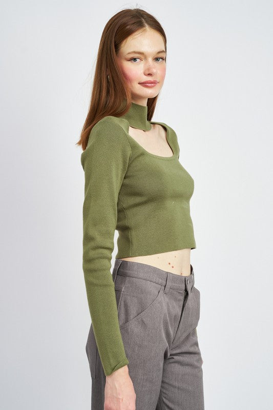 Turtleneck Crop Top with Cut Out