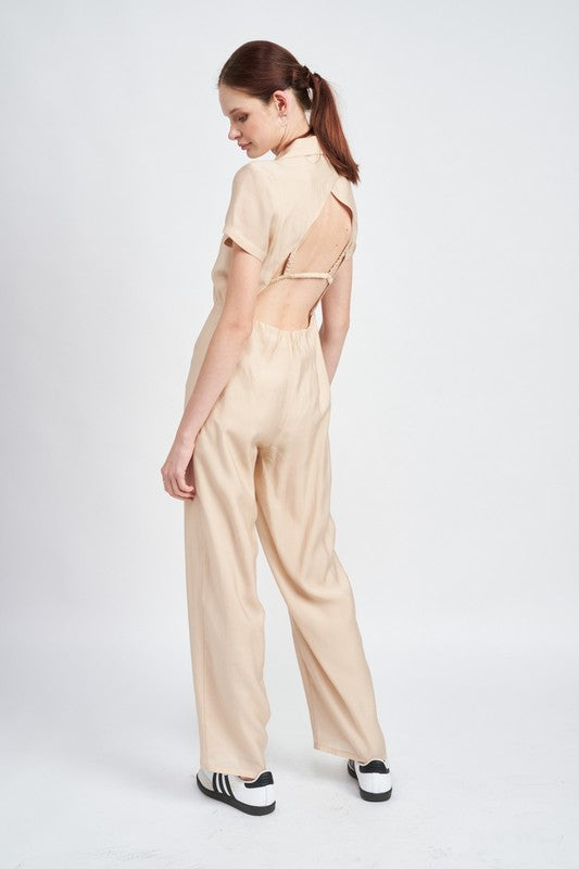 Short Sleeve Jumpsuit with Open Back