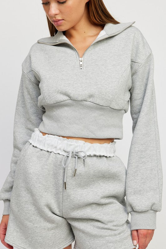 Mock Neck Cropped Sweater With Zipper