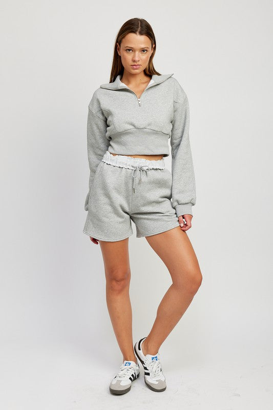 Mock Neck Cropped Sweater With Zipper