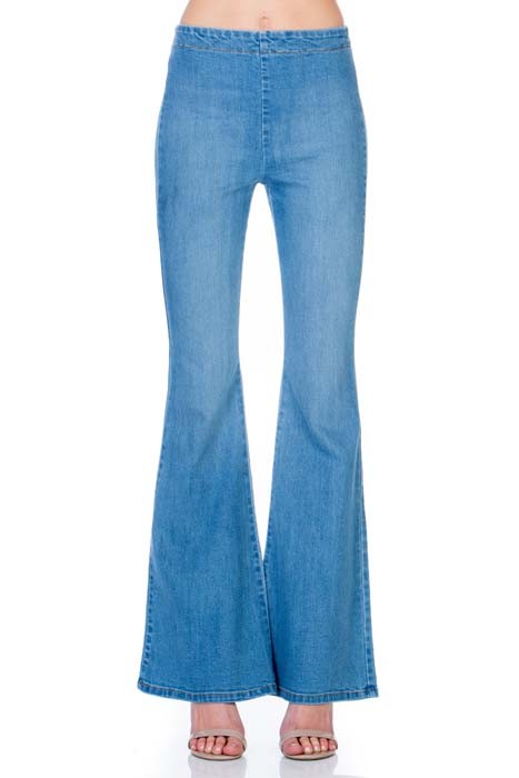 zipper back faded denim flare jeans pants