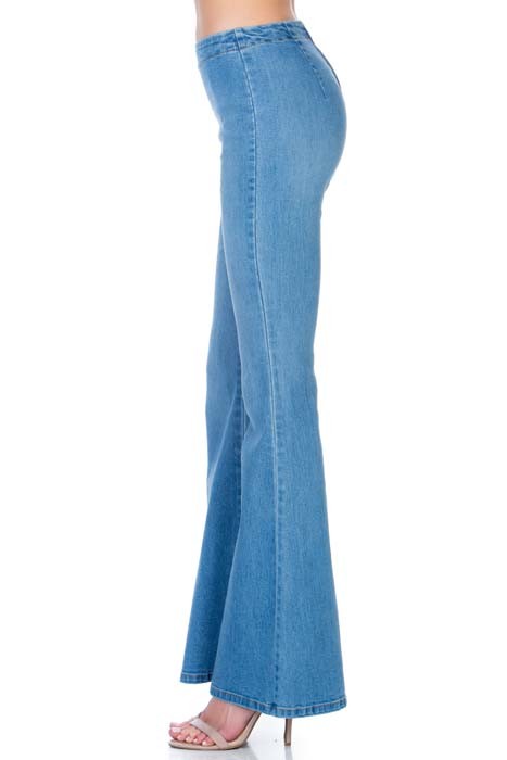 zipper back faded denim flare jeans pants