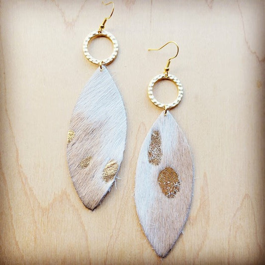 Narrow Oval Earring Hair Metallic with Gold Hoop