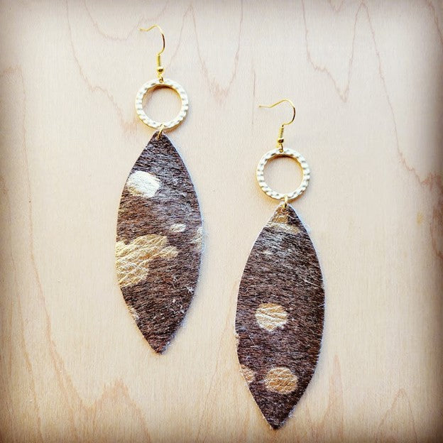 Narrow Oval Earrings Hair Metallic with Gold Hoop