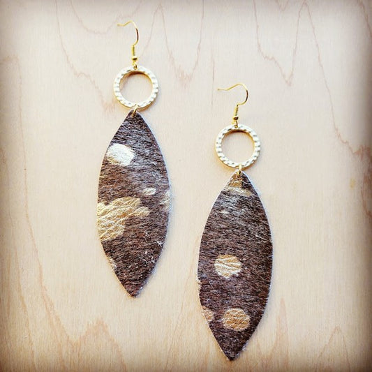 Narrow Oval Earrings Hair Metallic with Gold Hoop
