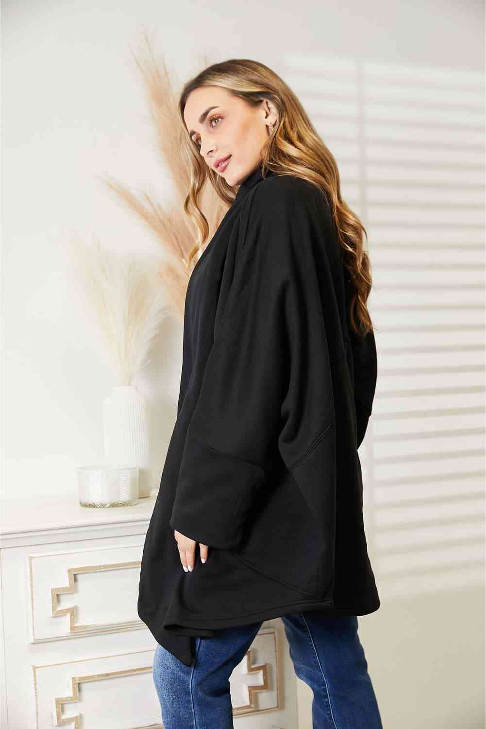 Heyson Full Size Open Front Cardigan with Scarf Design