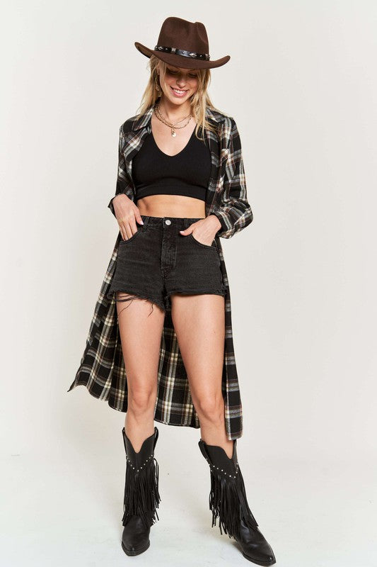 Plus Plaid Print Collar Long Shirt Dress