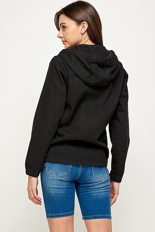 Denim Hoodie Half Zipper Closer