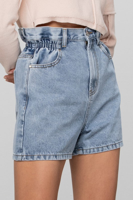 Super High Rise Elastic Waistband Denim Shorts