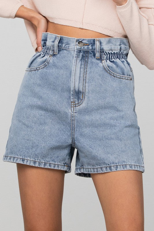 Super High Rise Elastic Waistband Denim Shorts