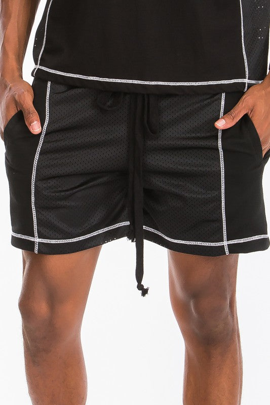 Men's Mesh Shorts with White Contrast Stitching