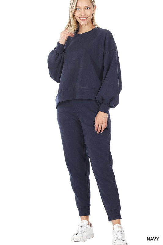 Balloon Sleeve Sweatshirt and Sweatpants Set