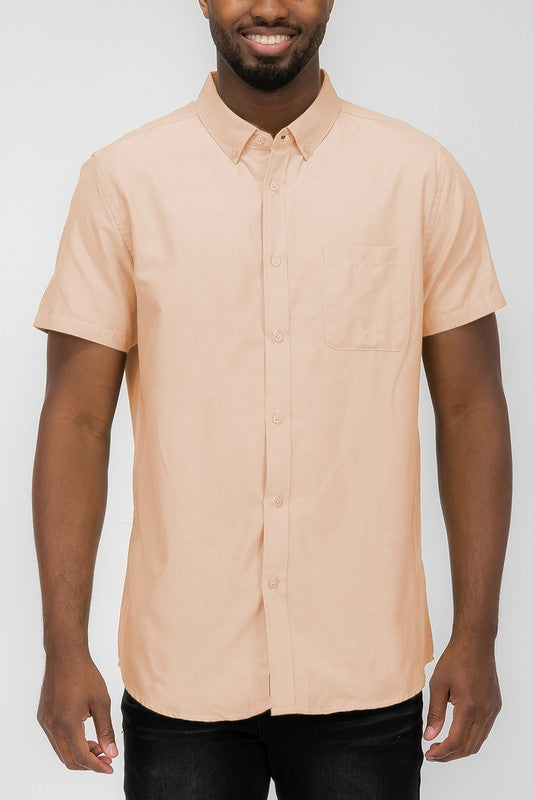 Men's Pastel Color Short Sleeve Button Down Shirt