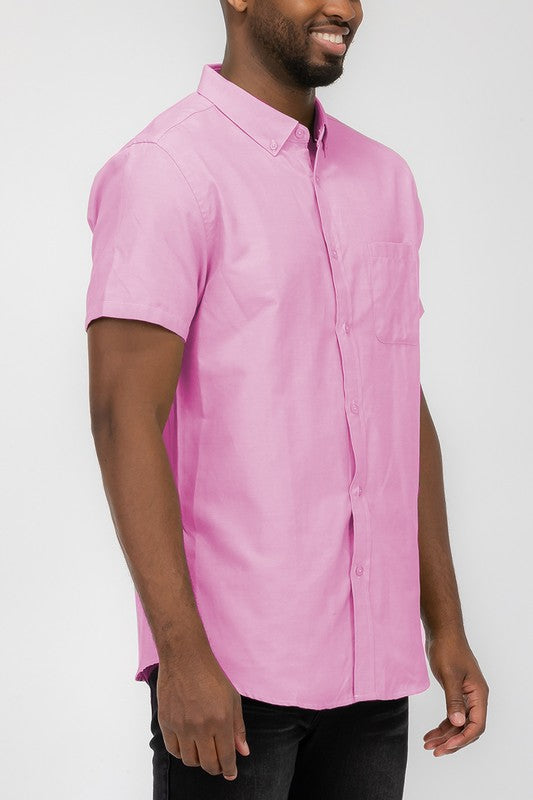 Men's Pastel Color Short Sleeve Button Down