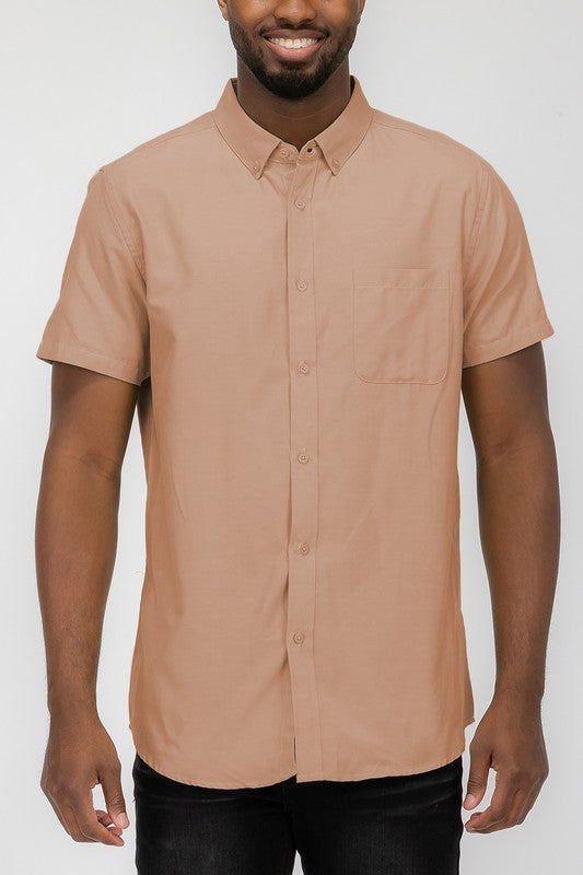 Men's Pastel Color Short Sleeve Button Down