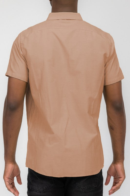 Men's Pastel Color Short Sleeve Button Down