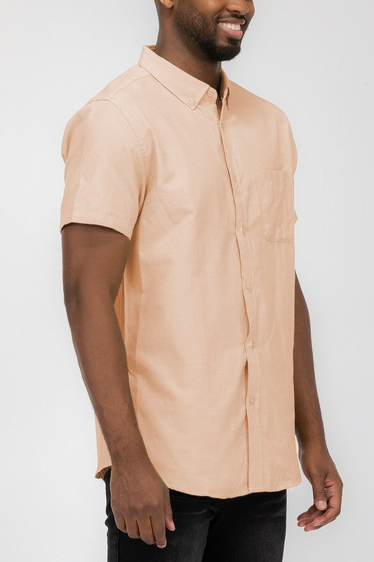 Men's Pastel Color Short Sleeve Button Down