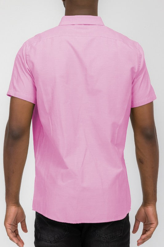 Men's Pastel Color Short Sleeve Button Down