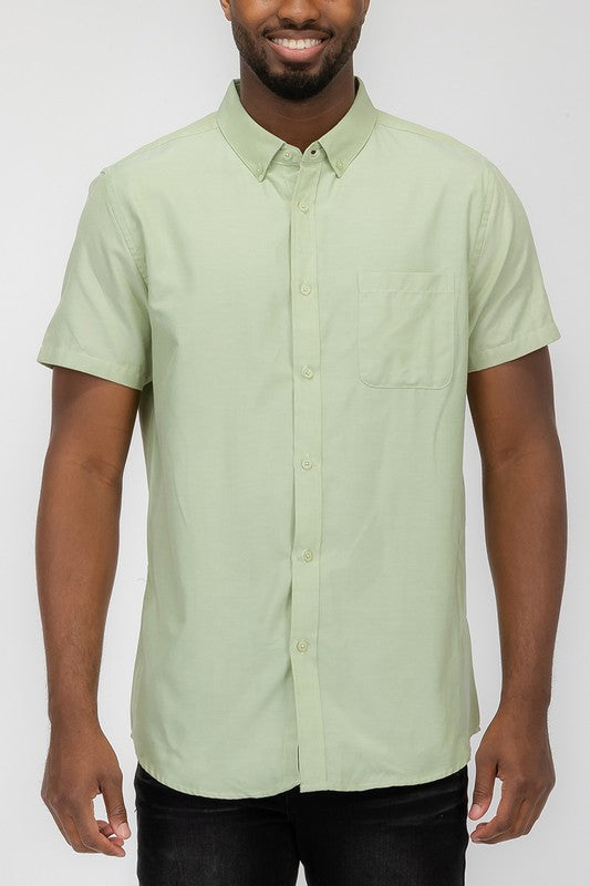 Men's Pastel Color Short Sleeve Button Down