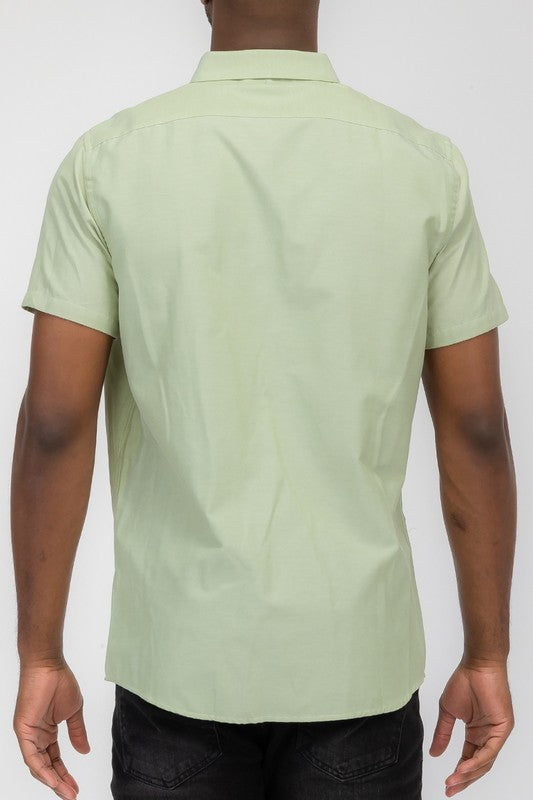 Men's Pastel Color Short Sleeve Button Down