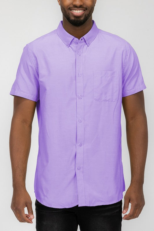 Men's Pastel Color Short Sleeve Button Down