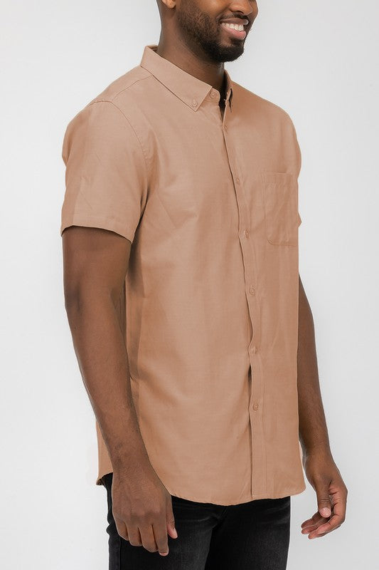 Men's Pastel Color Short Sleeve Button Down