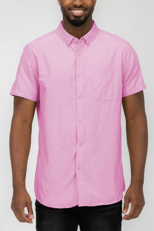 Men's Pastel Color Short Sleeve Button Down Shirt