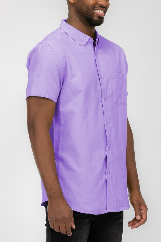 Men's Pastel Color Short Sleeve Button Down