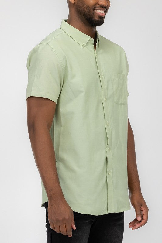 Men's Pastel Color Short Sleeve Button Down
