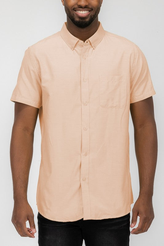 Men's Pastel Color Short Sleeve Button Down
