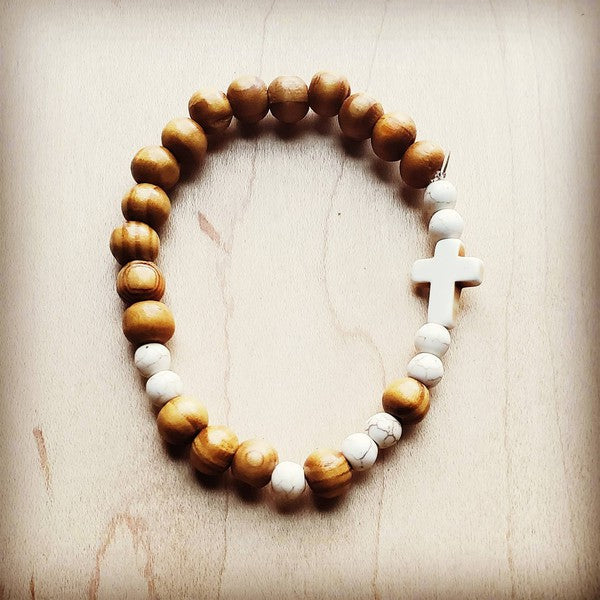 Bracelet Bar Wood & White Turquoise Beads