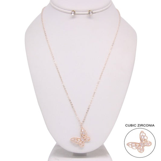 Rhinestone Butterfly Necklace with Earring Set