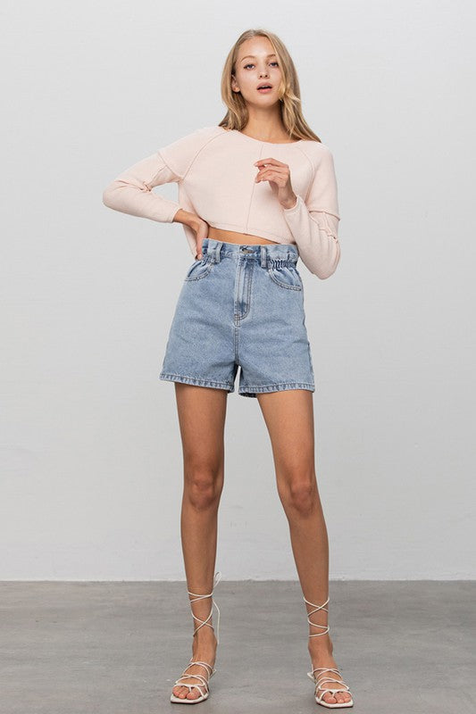 Super High Rise Elastic Waistband Denim Shorts