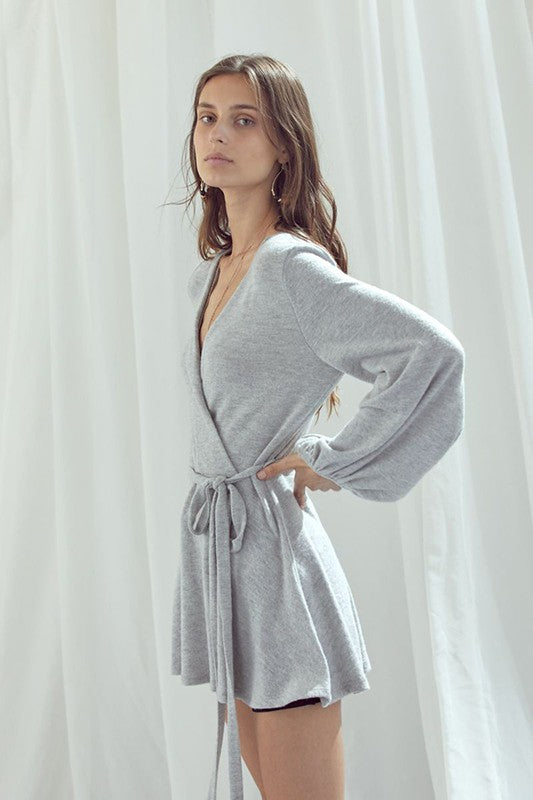 Long Bubble Sleeve Wrap Tunic