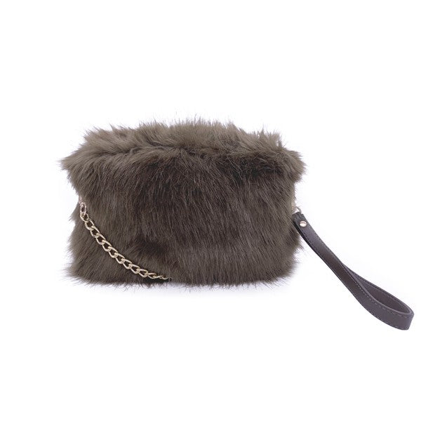 Faux Fur Wristlet Handbag