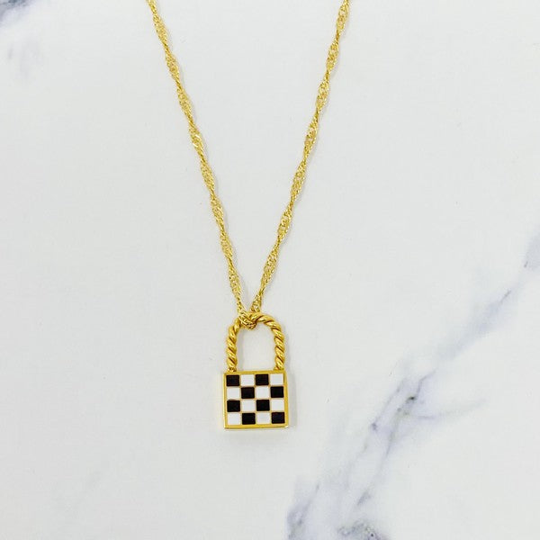 Checkered Locket Necklace