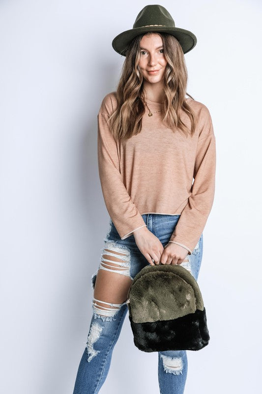 Two Toned Furry Backpack